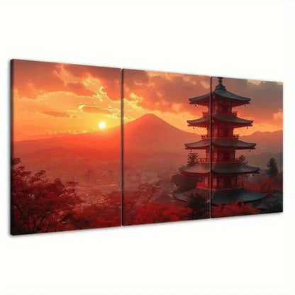 3pcs Japanese Temple Mount Fuji Wall Art Canvas Unframed – High Quality Print 100% Australian Made Wall Canvas