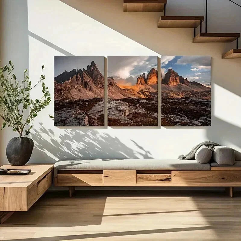 3pcs Sunset & Rocky Mountain Landscape Wall Art Set Canvas Framed 40x60cm - High Quality Print 100% Australian Made Wall Canvas Ready to Hang - Bella Home Decor