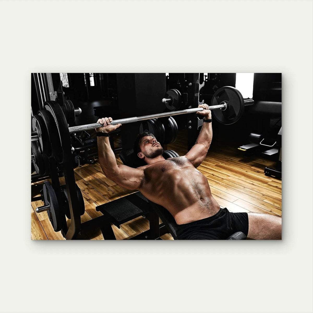 Male Incline Bench Press Workout 5mm thick Plastic Poster Ready to Hang 90x60cm