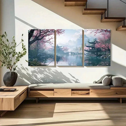 3pcs Japan Traditional Courtyard Landscape Wall Art Set Canvas Framed 40x60cm - High Quality Print 100% Australian Made Wall Canvas Ready to Hang - Bella Home Decor