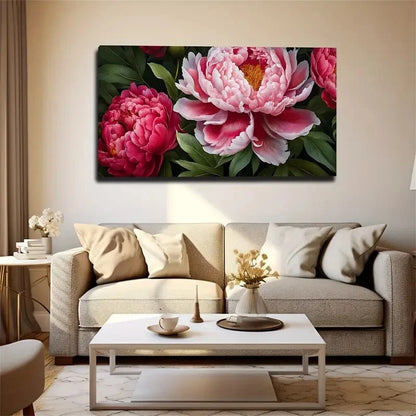 Blooming Peony Suitable Wall Art Canvas Office Home Room Framed 120x60cm