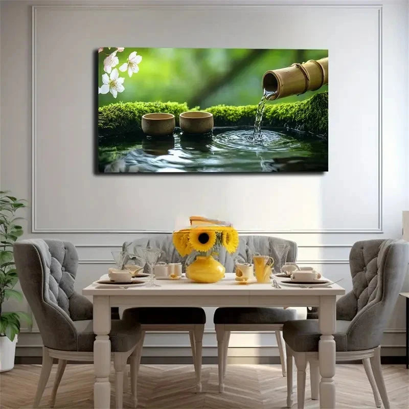 Serene Water Basin With Moss Wall Art Canvas Office Home Room Framed 120x60cm