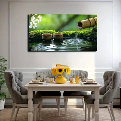 Serene Water Basin With Moss Wall Art Canvas Office Home Room Framed 120x60cm