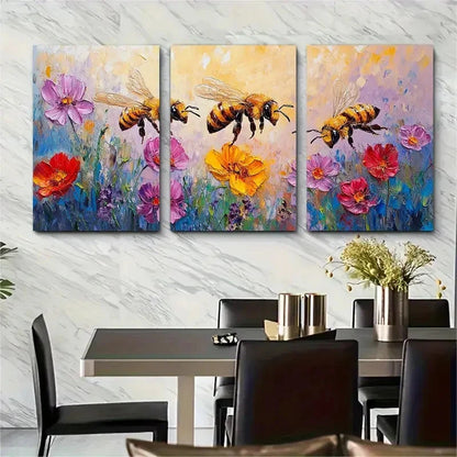 3pcs Honeybee Oil Painting on Canvas F I  Wall Art Set Canvas Framed 40x60cm - High Quality Print 100% Australian Made Wall Canvas Ready to Hang - Bella Home Decor
