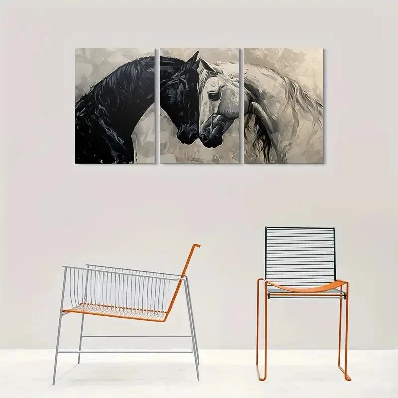 3pcs Modern Abstract Horse Animal Themed Metal Print Ready to Hang Art