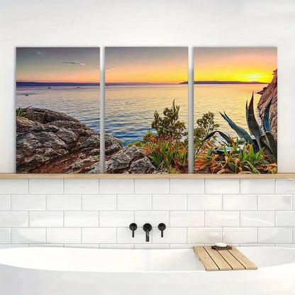 3pcs Vibrant Ocean & Mountain Landscape Scenery Metal Print Ready to Hang Art - Bella Home Decor
