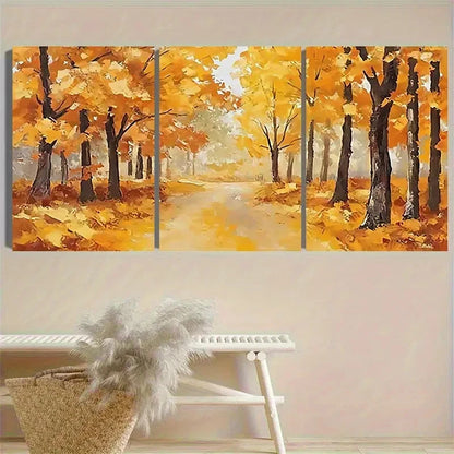 3pcs Autumn Forest Path Vintage Wall Art Set Canvas Framed 60x90cm - High Quality Print 100% Australian Made Wall Canvas Ready to Hang - Bella Home Decor