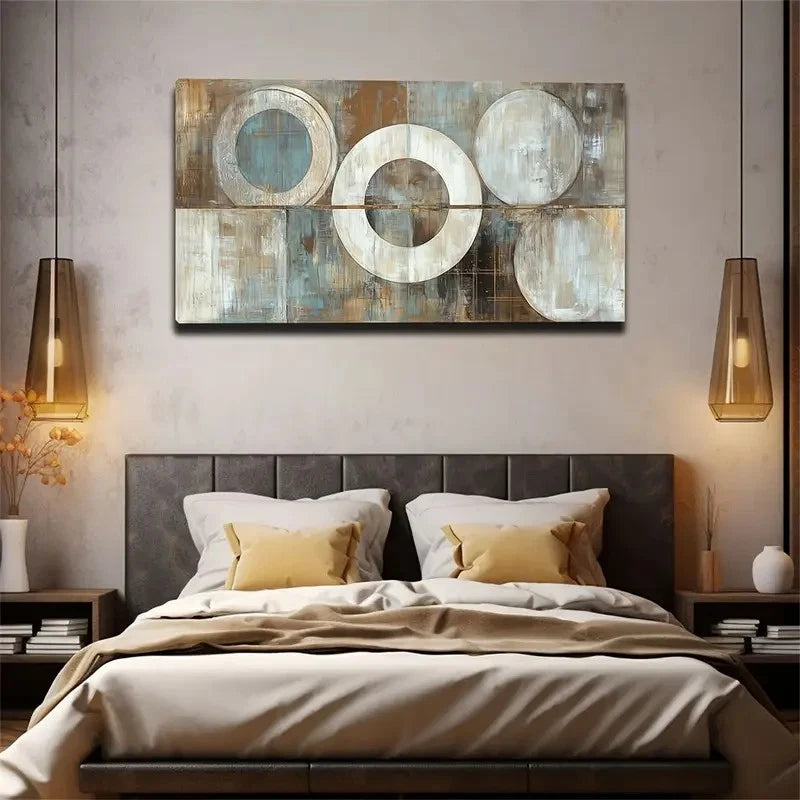 Abstract Style Retro Circle Wall Art Canvas Office Home Room Framed 120x60cm