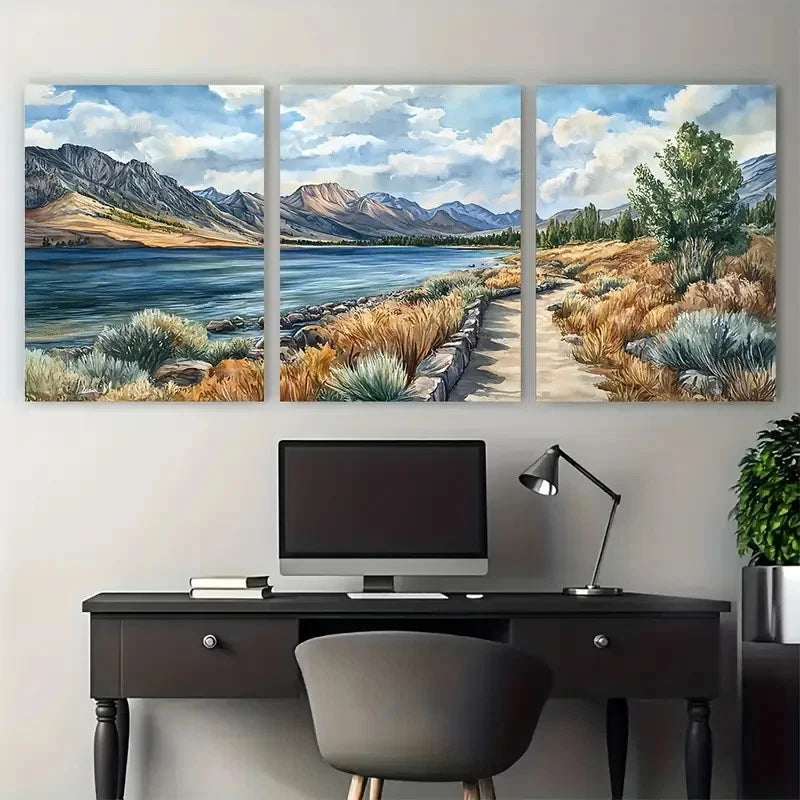 3pcs Walker Lake Travel Vivid Scenic Nevada Wall Art Set Canvas Framed 60x90cm - High Quality Print 100% Australian Made Wall Canvas Ready to Hang