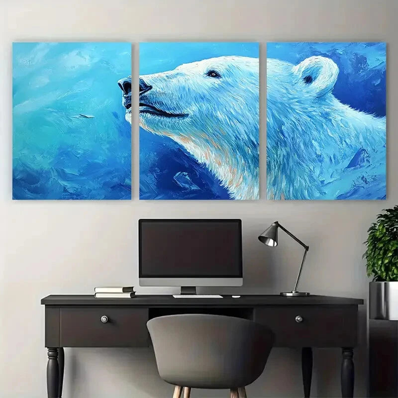 3pcs Polar Bear with Realistic Fur Texture Metal Print Ready to Hang Art - Bella Home Decor