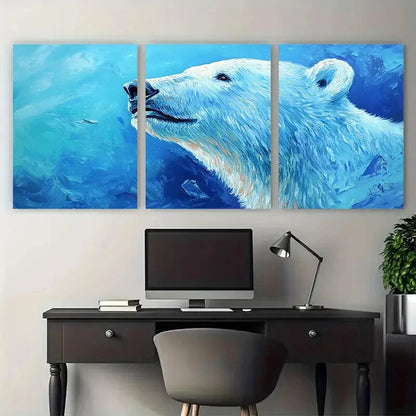 3pcs Polar Bear with Realistic Fur Texture Metal Print Ready to Hang Art - Bella Home Decor