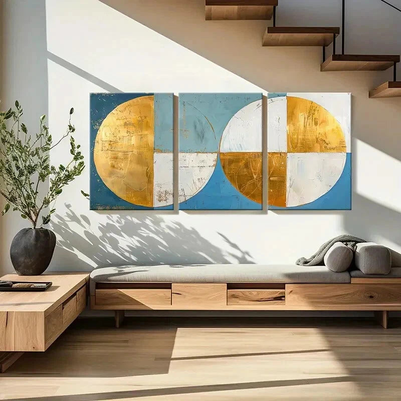 3pcs Abstract Art Geometric Design Poster Metal Print Ready to Hang Art - Bella Home Decor