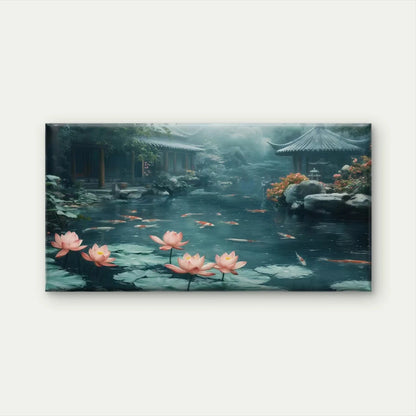 Garden Pond with Lotus Flowers Wall Art Canvas Office Home Room Framed 120x60cm