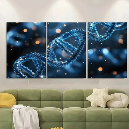 3pcs Blue DNA Molecules TI   Wall Art Set Canvas Framed 60x90cm - High Quality Print 100% Australian Made Wall Canvas Ready to Hang - Bella Home Decor