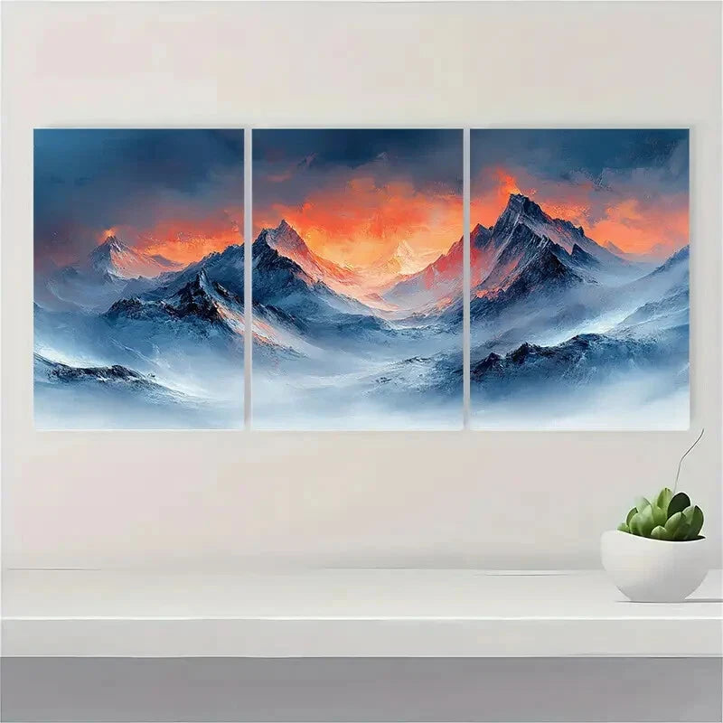 3pcs Blush and Black Mountain Landscape Metal Print Ready to Hang Art - Bella Home Decor