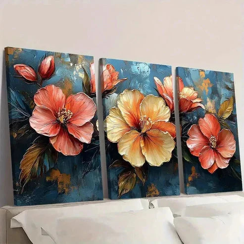 3pcs Vibrant Tropical Abstract Flower Prints Wall Art Canvas Unframed - High Quality Print 100% Australian Made Wall Canvas