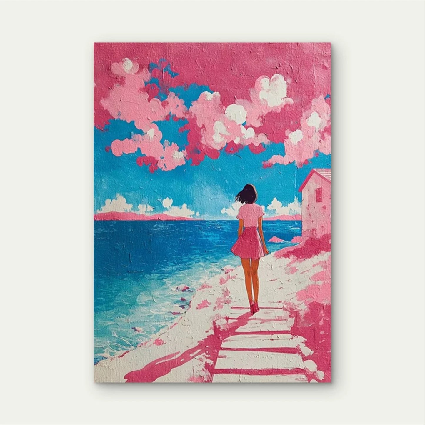 Abstract Beach Pink Coastal Art - Retro 60x90cm Metal Print Ready to Hang