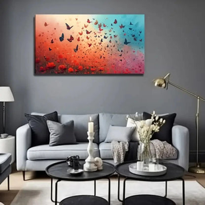 Vibrant Butterfly & Floral Wall Art Canvas Office Home Room Framed 120x60cm