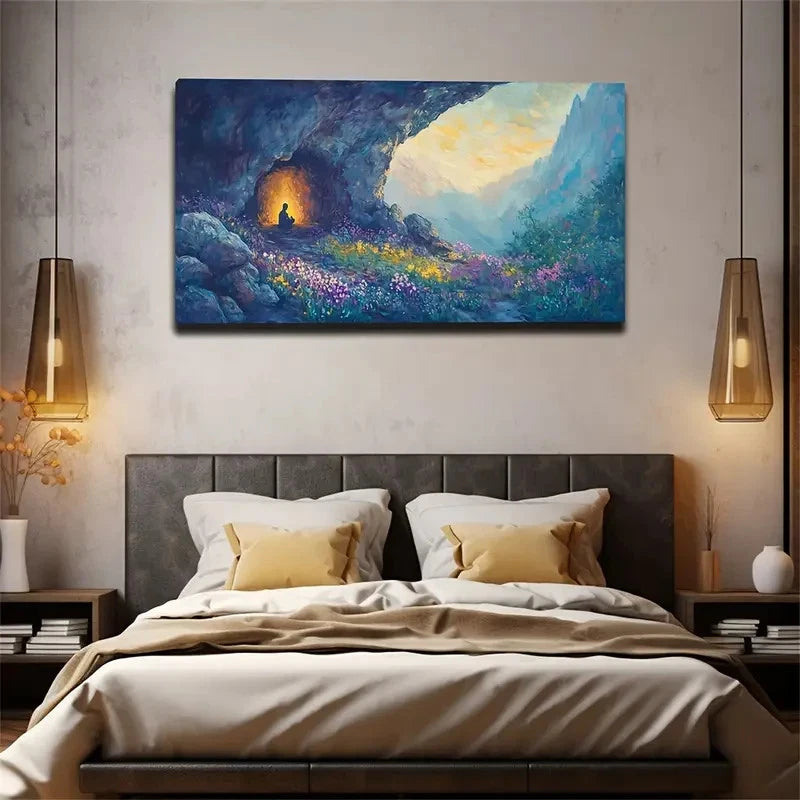Meditative Cave With Vibrant Wall Art Canvas Office Home Room Framed 120x60cm