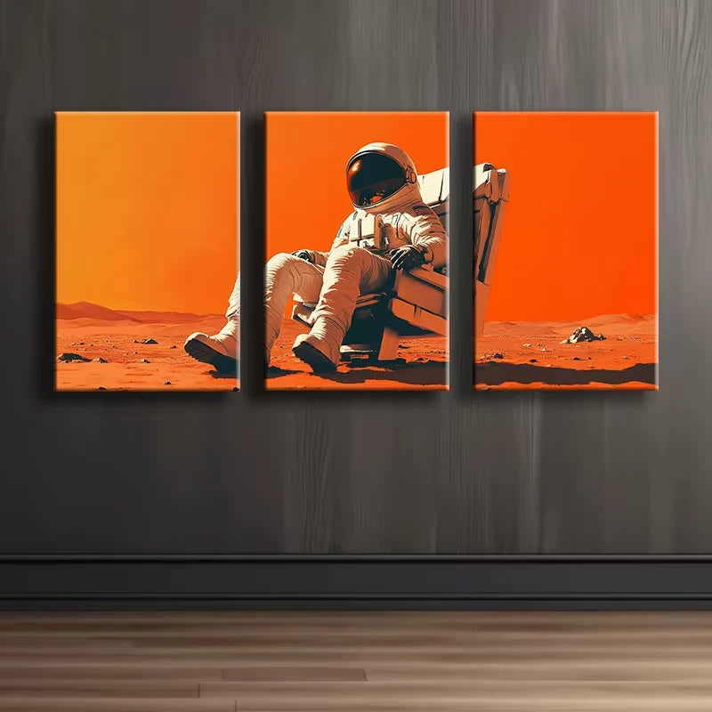 3pcs Astronauts are on Mars Illustration Wall Art Set Canvas Framed 50x70cm - High Quality Print 100% Australian Made Wall Canvas Ready to Hang - Bella Home Decor