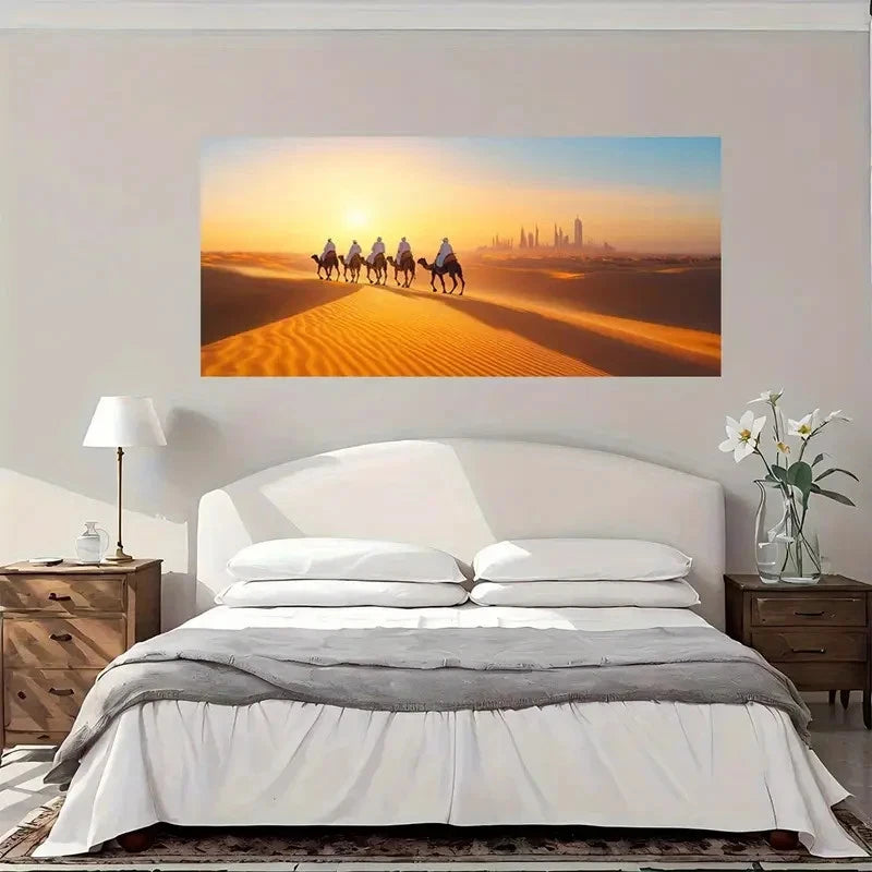 Desert Sunset Camel Wall Art Canvas Office Home Room Framed 120x60cm