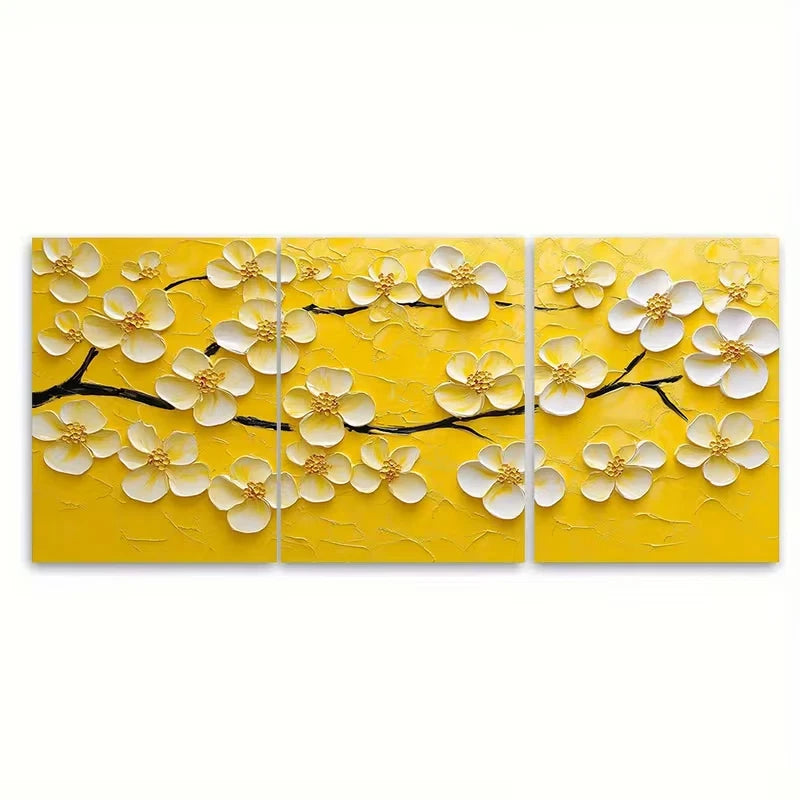 3pcs Yellow Cherry Blossom Painting Wall Art Set Canvas Framed 40x60cm - High Quality Print 100% Australian Made Wall Canvas Ready to Hang
