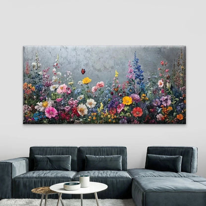 Wildflowers with Butterflies Wall Art Canvas Office Home Room Framed 120x60cm