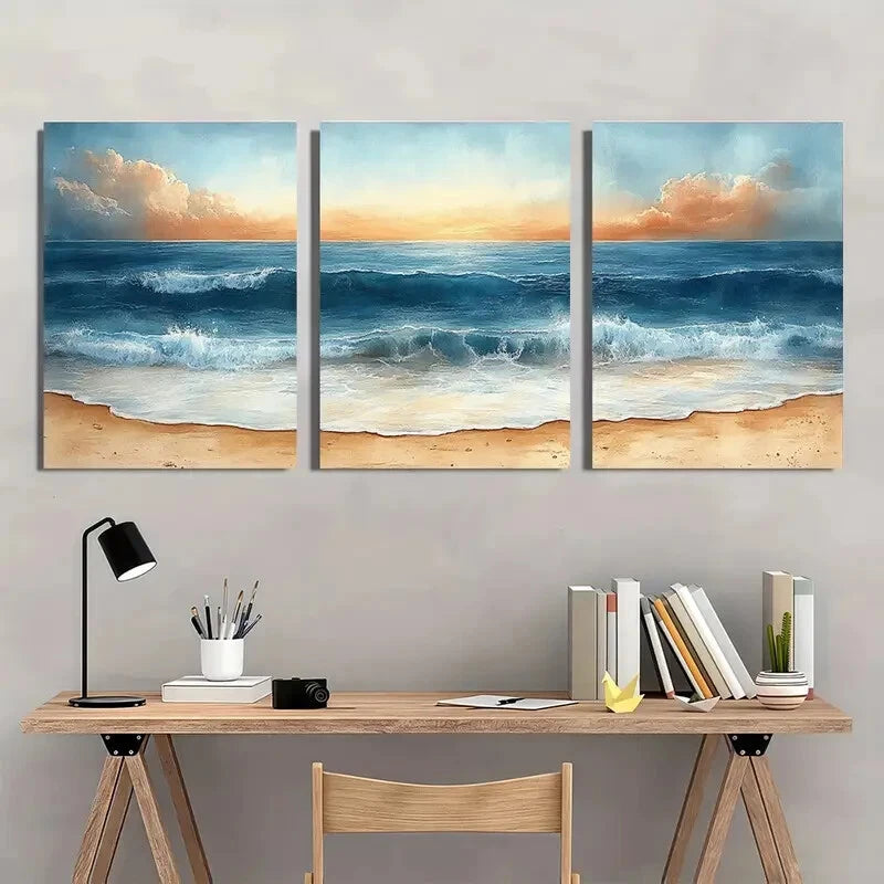 3pcs Ocean Beach Sunset Seascape Scenery Metal Print Ready to Hang Art - Bella Home Decor
