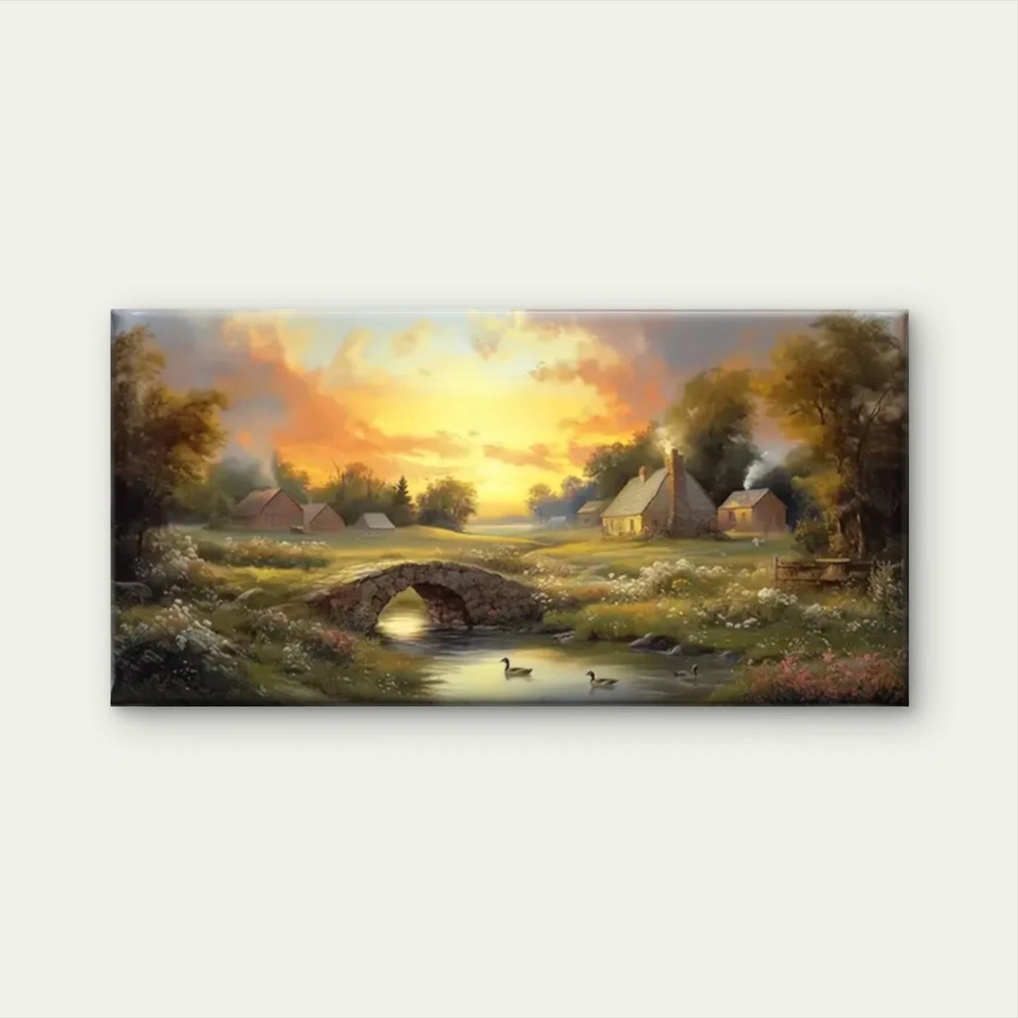 Rivers Villages Nature Wall Art Canvas Office Home Room Framed 120x60cm