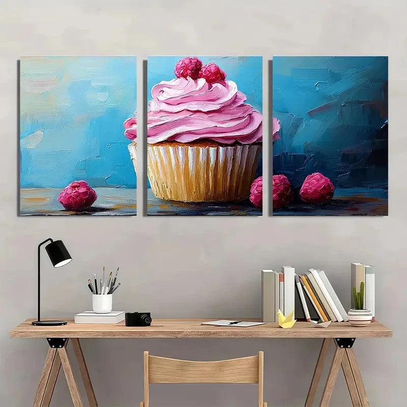 3pcs Cupcake Sweet Dessert Impasto Perfect Wall Art Set Canvas Framed 40x60cm - High Quality Print 100% Australian Made Wall Canvas Ready to Hang - Bella Home Decor