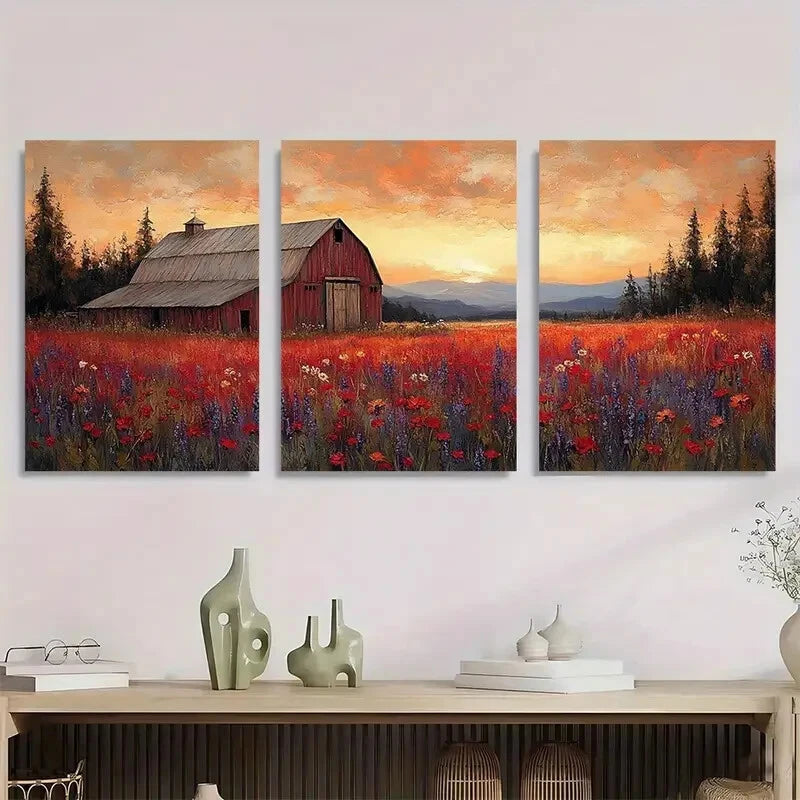 3pcs Vintage Farmhouse Country Landscape Metal Print Ready to Hang Art - Bella Home Decor