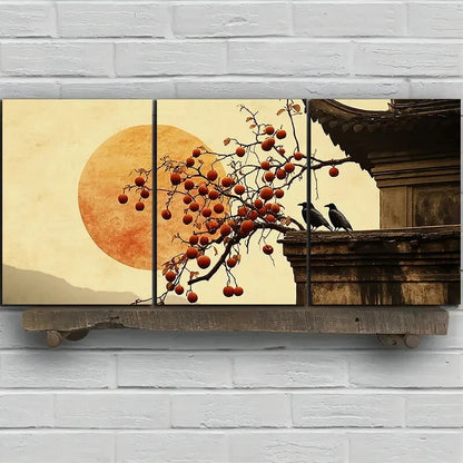 3pcs The Persimmon Tree on The Eaves Metal Print Ready to Hang Art