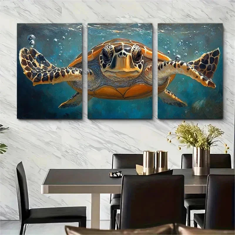 3pcs Turtle Original Decoration Perfect Wall Art Set Canvas Framed 50x70cm - High Quality Print 100% Australian Made Wall Canvas Ready to Hang