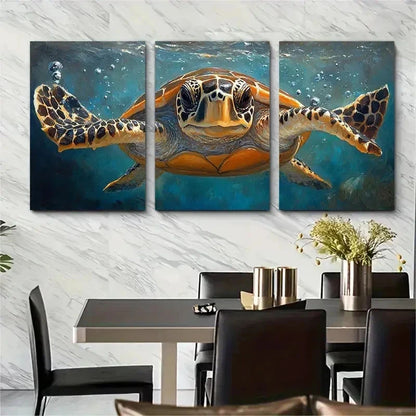 3pcs Turtle Original Decoration Perfect Wall Art Set Canvas Framed 50x70cm - High Quality Print 100% Australian Made Wall Canvas Ready to Hang