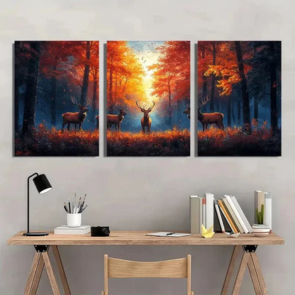 3pcs Rustic Deer Autumn Forest Landscape Perfect Wall Art Canvas Unframed – High Quality Print 100% Australian Made Wall Canvas