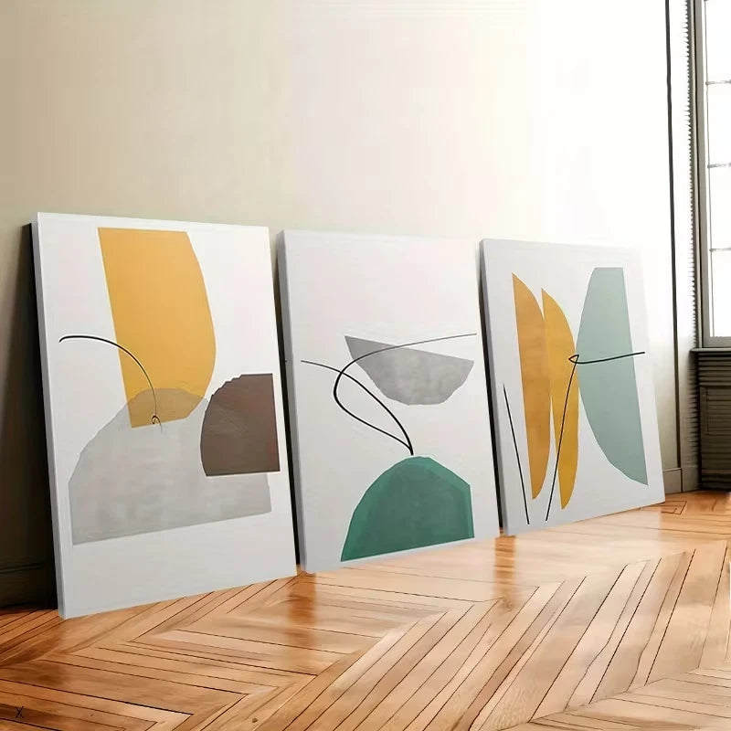 3pcs Abstract Blue And Yellow Pattern Wall Art Set Canvas Framed 60x90cm – High Quality Print, 100% Australian Made, Ready to Hang