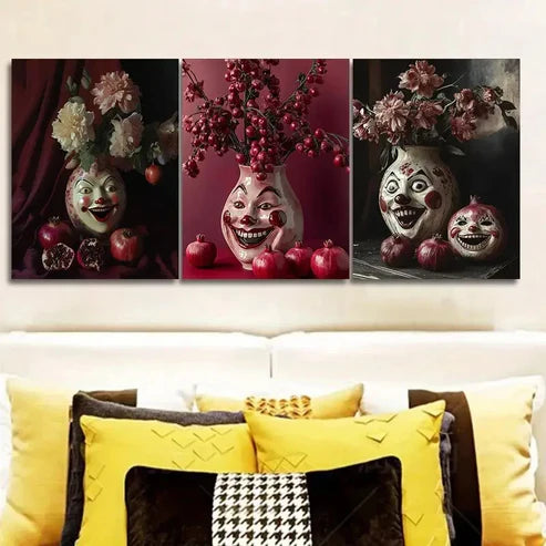 3pcs A vase with carved faces Wall Art Set Canvas Unframed - High Quality Print 100% Australian Made Wall Canvas - Bella Home Decor
