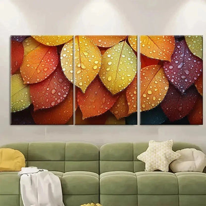 3pcs Dew Covered Leaves RI  Wall Art Set Canvas Framed 40x60cm - High Quality Print 100% Australian Made Wall Canvas Ready to Hang - Bella Home Decor