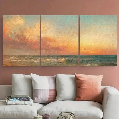 3pcs Vibrant Moody Beach at Sunset Seascape Metal Print Ready to Hang Art