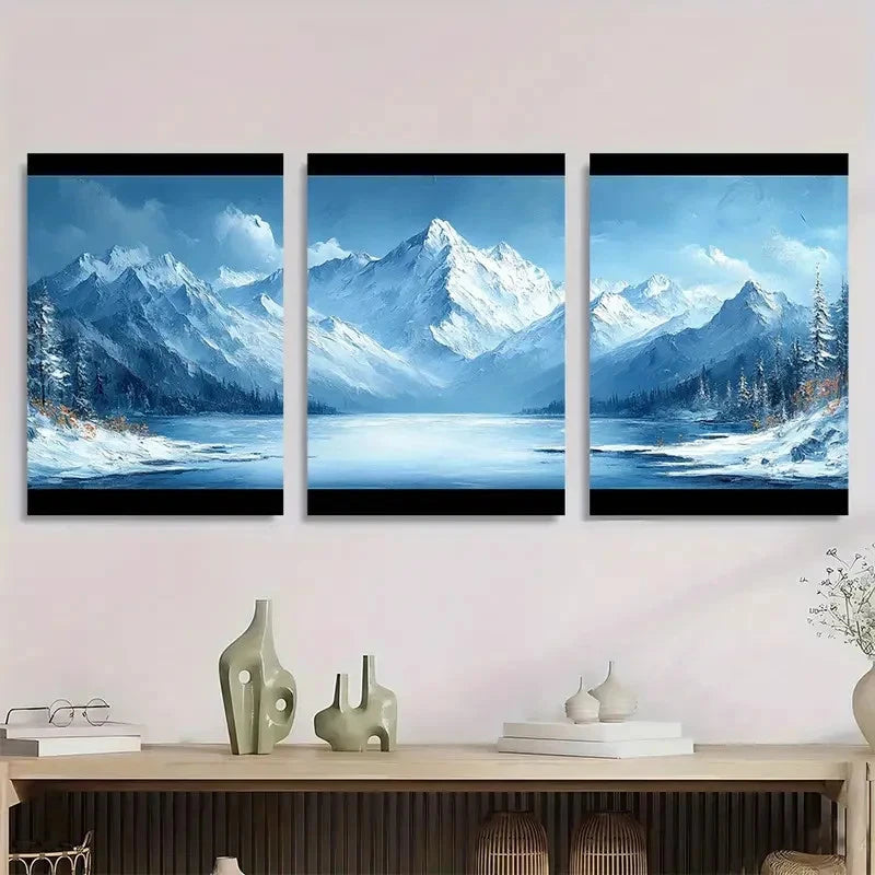 3pcs  Winter Mountain Abstract Texture  Wall Art Set Canvas Framed 50x70cm - High Quality Print 100% Australian Made Wall Canvas Ready to Hang - Bella Home Decor