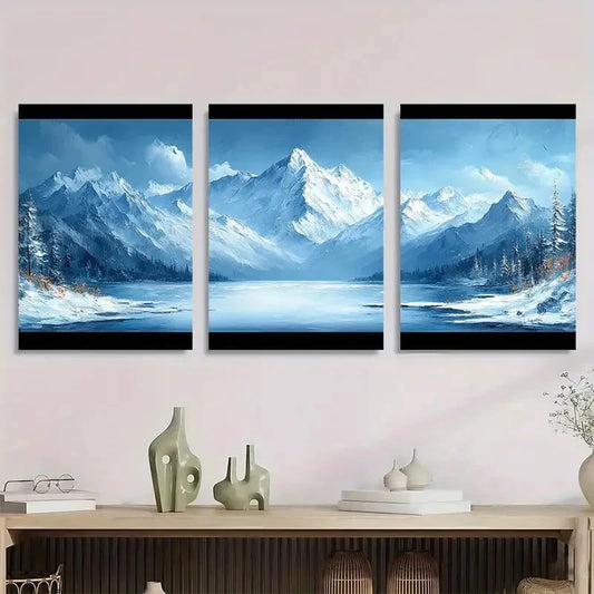 3pcs Winter Mountain Abstract Texture Wall Art Set Canvas Framed 50x70cm - High Quality Print 100% Australian Made Wall Canvas Ready to Hang