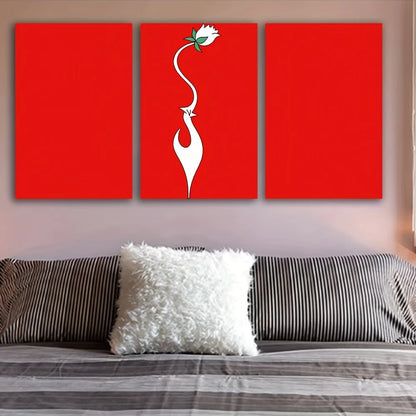 3pcs White Flowers on a Red Background Wall Art Set Canvas Framed 40x60cm - High Quality Print 100% Australian Made Wall Canvas Ready to Hang