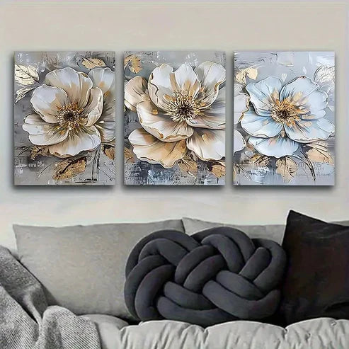 3pcs Delicate Flower Wall Art Set Canvas Unframed - High Quality Print 100% Australian Made Wall Canvas - Bella Home Decor