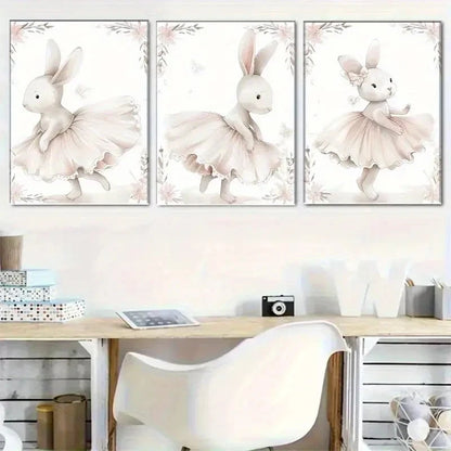 3pcs Adorable Ballet Rabbit Cute Rabbit Dancer Metal Print Ready to Hang Art - Bella Home Decor