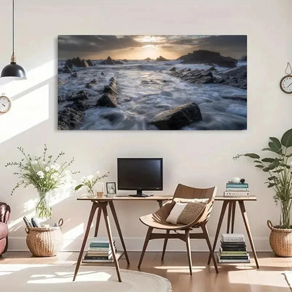 Hartland Quay Scenery Landscape Wall Art Canvas Office Home Room Framed 120x60cm