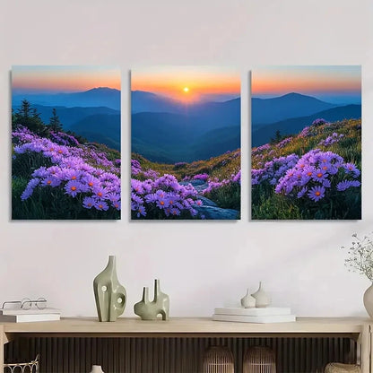 3pcs Blue Ridge Landscape with Vibrant Flowers Metal Print Ready to Hang Art - Bella Home Decor