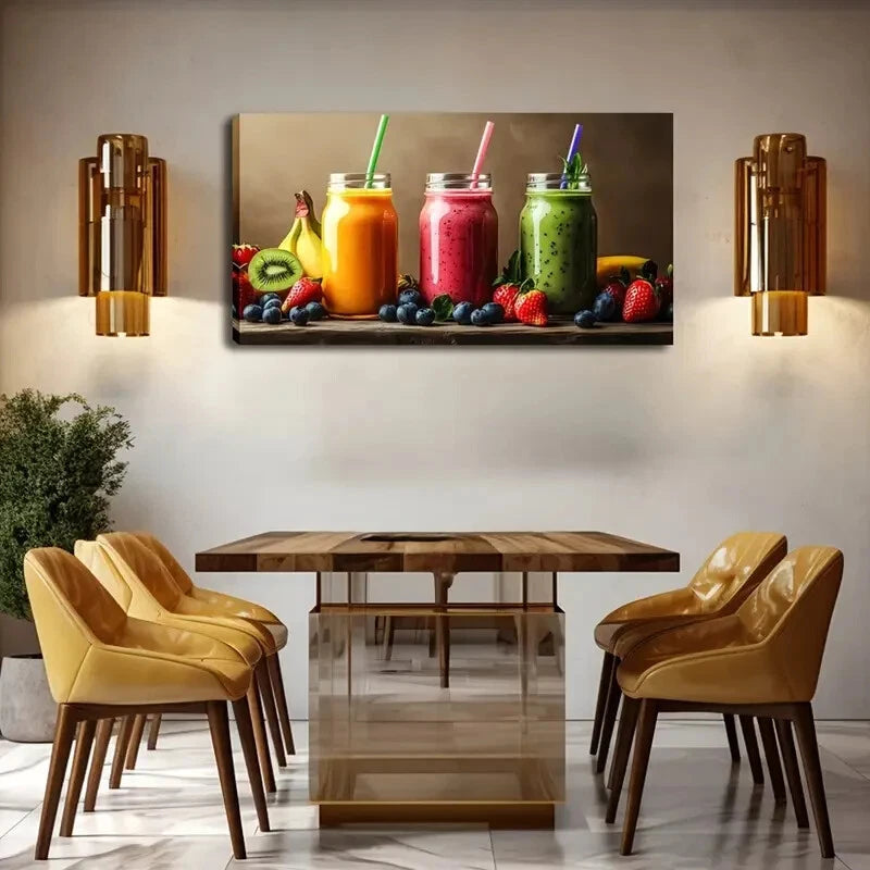 Vibrant Juice Fruit Still Life Wall Art Canvas Office Home Room Framed 120x60cm - Bella Home Decor