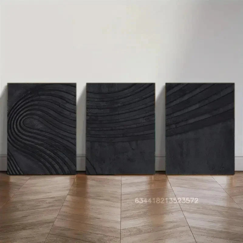 3pcs Black Wood Texture Art Wall Decor Metal Print Ready to Hang Art - Bella Home Decor