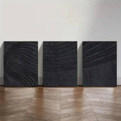 3pcs Black Wood Texture Art Wall Decor Metal Print Ready to Hang Art - Bella Home Decor