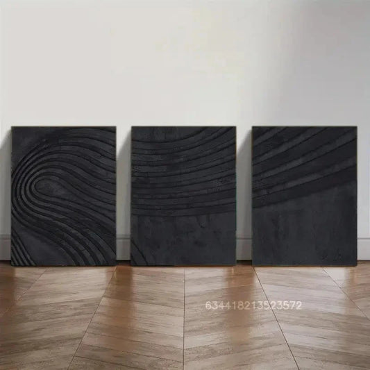 3pcs Black Wood Texture Art Wall Decor Metal Print Ready to Hang Art